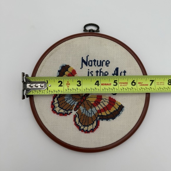 Vtg Completed Framed Cross Stitch Wall Art Nature Butterfly Cottagecore Decor - Picture 5 of 7